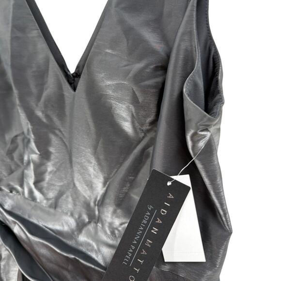 Aidan Mattox by Adrianna Papell Slate Iridescent Organza A-Line Gown Size 14 - Picture 5 of 11